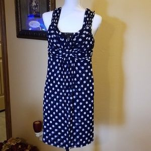 INC Navy Polks Dot Dress SMALL PETITE CUTE Blue And White